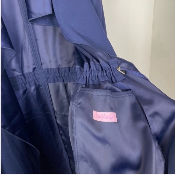 LILLY PULITZER VALERIA DRESS COAT True Navy Blue Jacket Trench Open Front Large - Picture 4 of 9